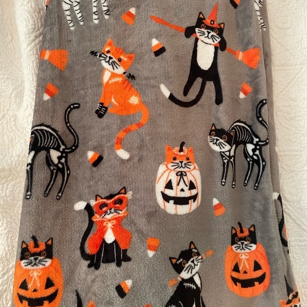 Velvet plush Halloween cats in costume large throw blanket  50x70in